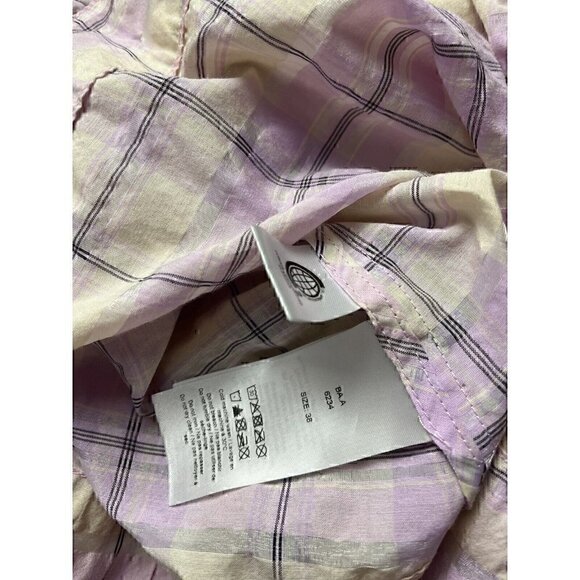 Ganni Seersucker Check Purple Balloon Sleeve Top Blouse 8 - Picture 6 of 7